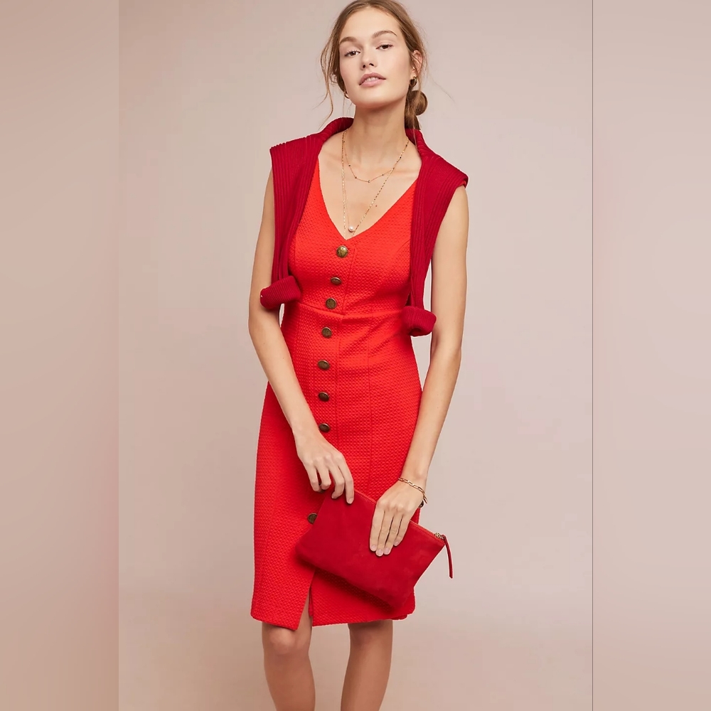 Anthropologie Red Sleeveless Buttondown Midi Dress